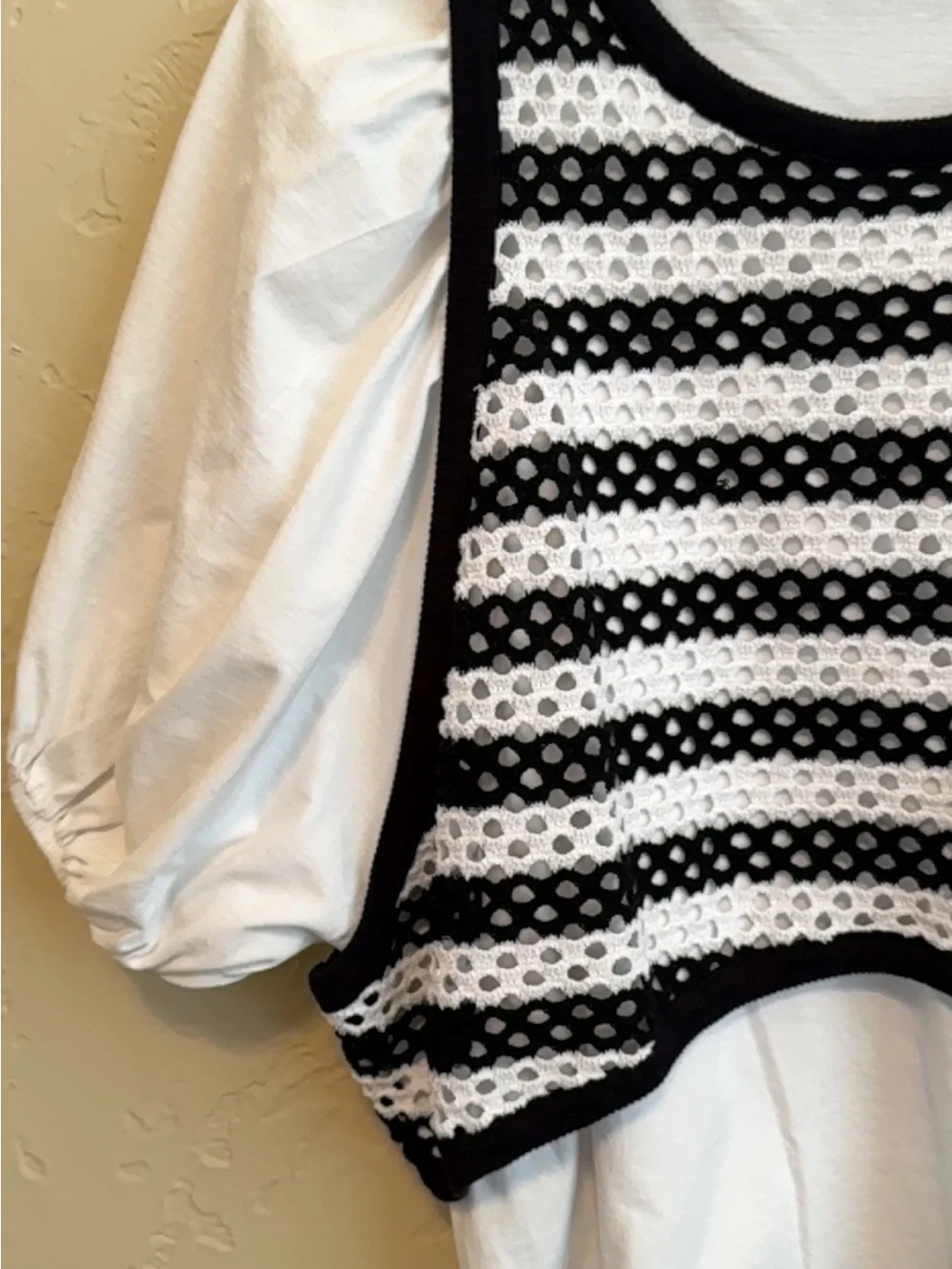 Zara Black and White Striped Crochet Layered Blouse